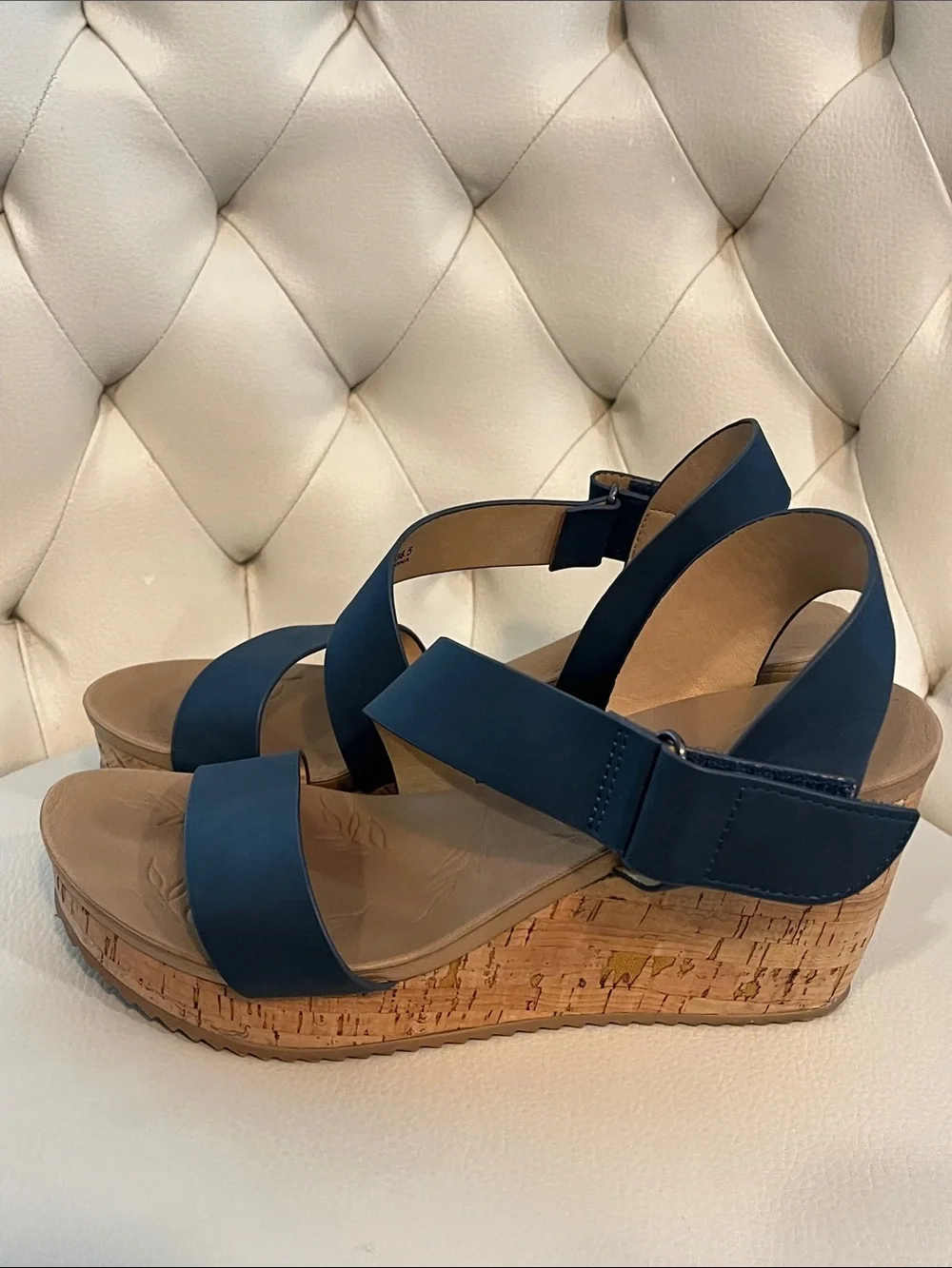 CL by Laundry Navy Cork Wedge Sandals